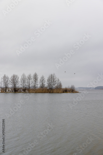 a river in early spring after snowfalls and winter frosts, early spring