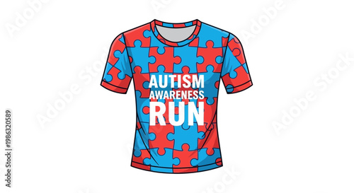 Autism Awareness Run Shirt Design with Puzzle Pieces Illustration Graphic