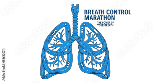 Breathing Marathon Concept: Lungs Shaped Like Roads Illustrating Breath Control Practice