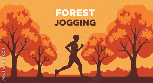 Autumn Forest Jogging Silhouette: Energetic Run and Nature's Vibrant Hues Displayed