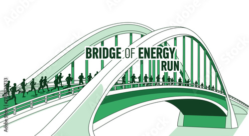 Bridge Of Energy Illustration With Runners Crossing The Green Arched Structure