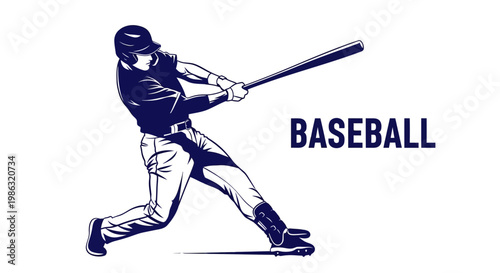 Baseball Player Swinging Bat With Dynamic Action in Silhouette Style