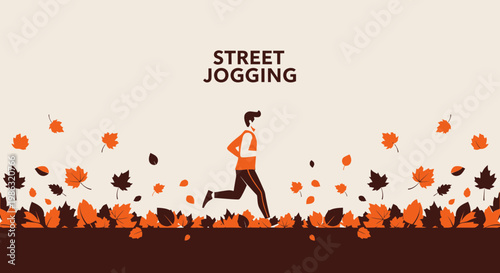 Autumn Jogging: Silhouette of a Runner Amidst Falling Colorful Foliage