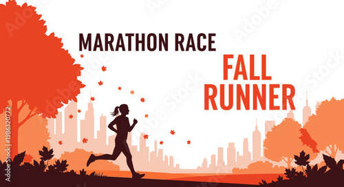 Autumn Marathon Race Featuring A Silhouette Of Runner In Silhouette Silhouette Of Cityscape