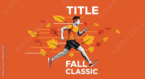 Autumn Marathon Runner Illustration Against Orange Backdrop Celebrating The Fall Season