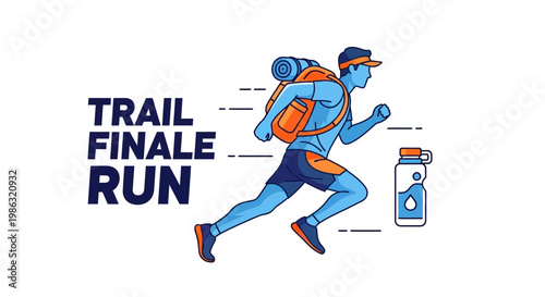 Athletic Runner Completing A Trail Race With Backpack And Water Bottle