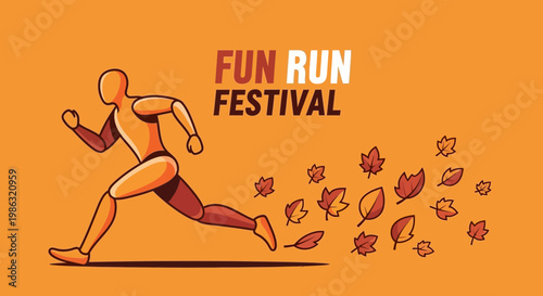 Autumn Run Festival: Active Lifestyle Illustration with Person Running and Fall Leaves