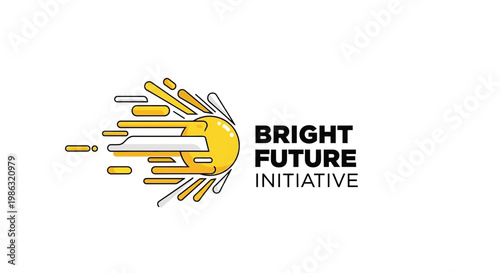 Bright Future Initiative Branding with Dynamic Abstract Illustration on White Background