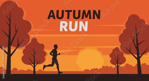 Autumn Run Silhouette: A Vibrant Morning Jog Through the Colorful Autumn Landscape