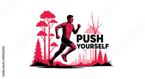 Athletic Runner Pushing Boundaries Amidst Stylized Forest Scenery