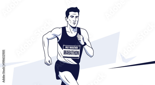 Athletic Runner Pushing Himself Forward in Half Marathon Competition with Energetic Focus