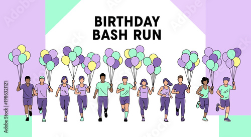 Birthday Bash Run Celebration Festive Balloon Participants Fun Event