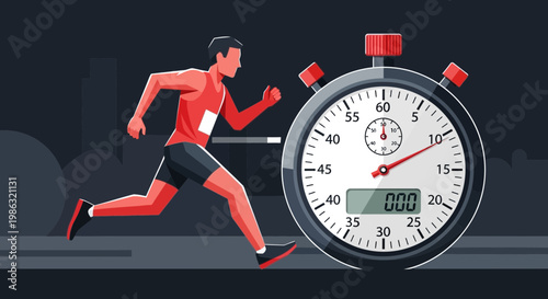 Athletic Runner Racing Against Time With Stopwatch Illustration