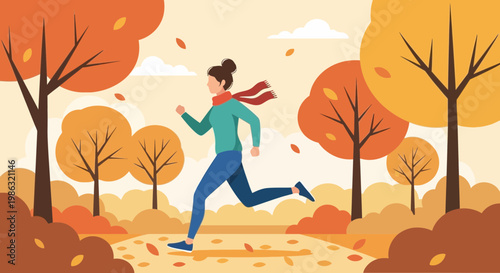 Autumnal Jogger Amidst Lush and Vibrant Fall Foliage Exercise and Well-being