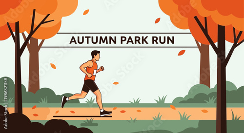 Autumnal Runner in Park: A Vibrant Illustration of Fall Season Athletics, A Vector Art
