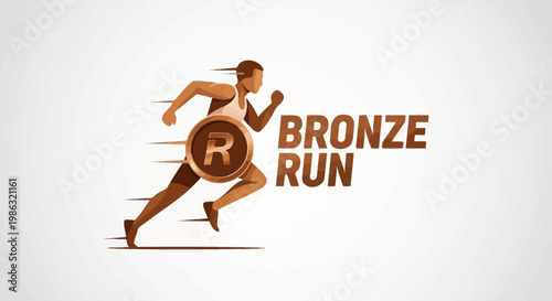 Bronze Run: Athlete Silhouette Sprinting with a Symbol in Pursuit of Victory
