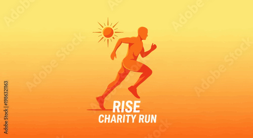 Athletic Runner Silhouette With Sun Logo For Charity Race