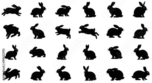 Black Bunny Silhouettes In Different Poses For Design Projects and Creative Works