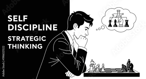 Business Leader Contemplating Strategic Chess Moves Demonstrates Strategic Thinking and Discipline