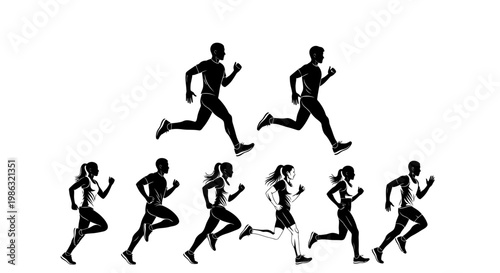Athletic Runners Silhouettes in Motion Displaying Energy and Movement in Races or Training