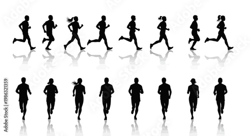 Athletic Runners Silhouettes On A White Background Showing Movement And Endurance Display