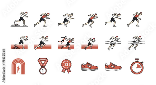 Athletic Running: A Collection of Sprinting Icons Depicting Speed, Competition, and Victory