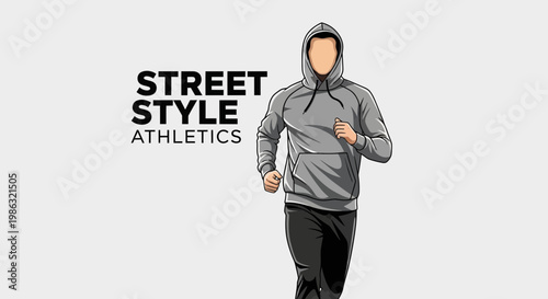 Athletic Streetwear Fashion Illustration Of A Running Figure On A White Background