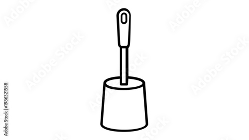 Minimalist toilet brush and holder vector icon illustration for bathroom cleaning, sanitation, and hygiene concepts. This flat line art graphic is scalable and perfect for web design.