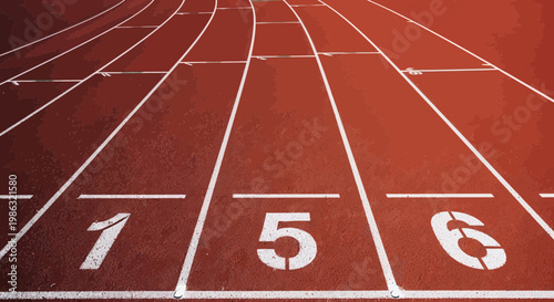 Athletic Track's Vivid Perspective, Numbered Lanes, and Curving Design for Competition