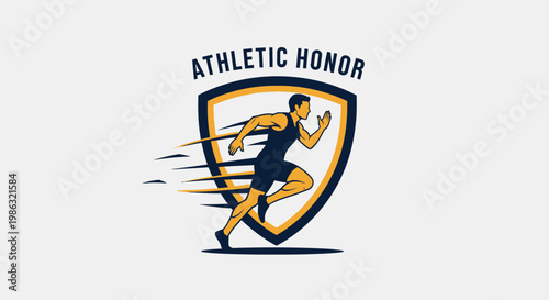 Athletic Success Icon Depicting a Runner Inside a Shield Celebrating Achievement in Running Fields