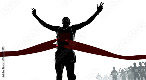 Athletic Victory Celebration Crossing Finish Line In Silhouette Displaying Triumph