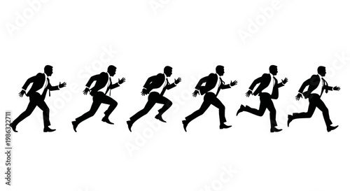 Businessmen in Suits Running Fast, Dynamic Silhouette Sequence, Modern Graphic Design