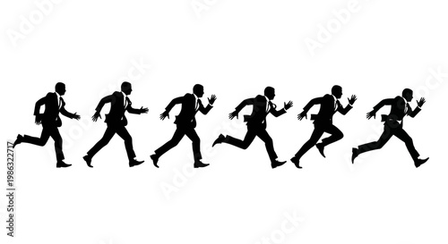 Businessmen Running Sequence Silhouette Represents Competition, Agility And Determination
