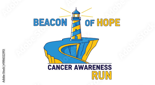 Cancer Awareness Charity Event Poster With Lighthouse Symbol Illustrating Hope and Support