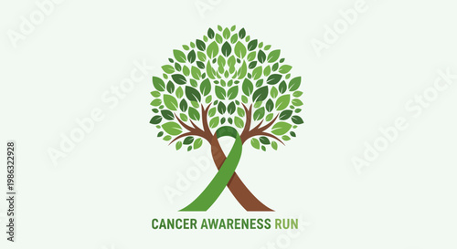 Cancer Awareness Charity Event Symbolic Design Tree With Green Ribbon And Supporting