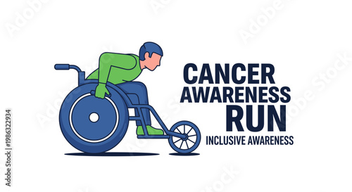 Cancer Awareness Inclusive Run Illustration, Wheelchair Athlete, Disability, Fight Against Cancer
