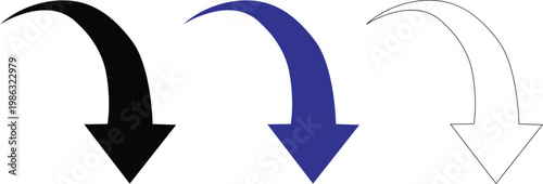 Three downward pointing arrows: solid black, solid blue, and outline direction
