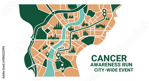 Cancer Awareness Charity Run: A Citywide Event Illustrated on a Detailed Map