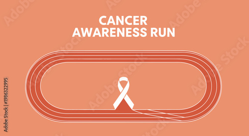 Cancer Awareness Charity Race Concept: Ribbon Symbol And Running Track In Neutral Tones