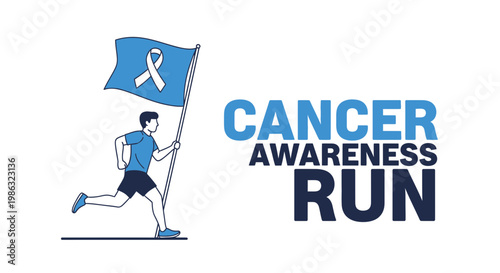 Cancer Awareness Race Featuring Runner Holding Flag of Symbolic Ribbon Display of Support