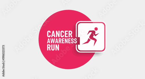 Cancer Awareness Run Design Featuring Running Figure and Circular Element Promoting Healthy Living