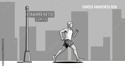 Cancer Awareness Run Depicted With A Runner Symbolizing Hope In Urban Design