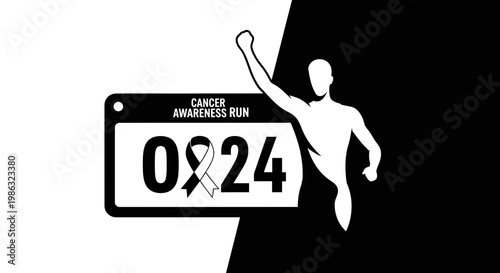Cancer Awareness Run Graphic Depicting Hope, Strength, and Event Date with Ribbon