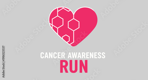 Cancer Awareness Run Image with a Heart Symbol and Geometric Design Element Concept