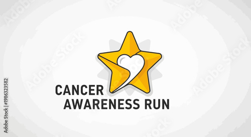 Cancer Awareness Run Logo, Heart Symbol And Star Design On An Abstract Background