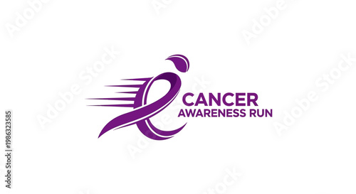 Cancer Awareness Run Logo, Purple Ribbon Design, Symbolizing Hope and Support For Cancer Patients