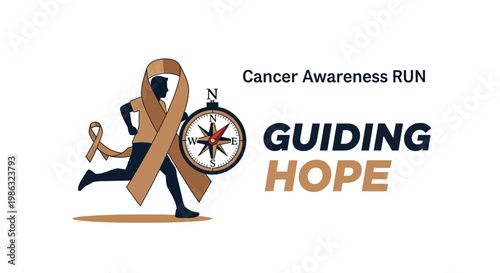 Cancer Awareness Run Promoting Hope and Strength with Compass and Ribbon Symbolism