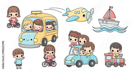 Children Riding Various Vehicles Together.