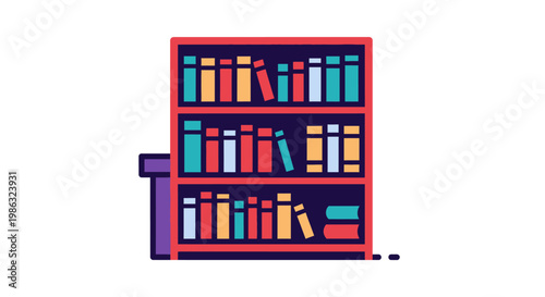 Colorful bookshelf with many books.