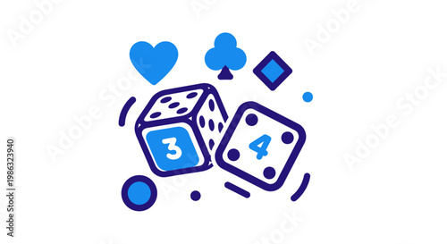 Colorful dice game luck symbols.